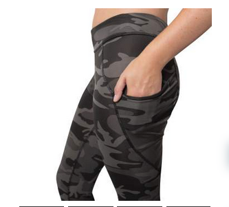 Womens Workout Performance  Black Camo Leggings With Pockets