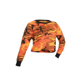 Women's Orange Camo Long Sleeve Crop Top