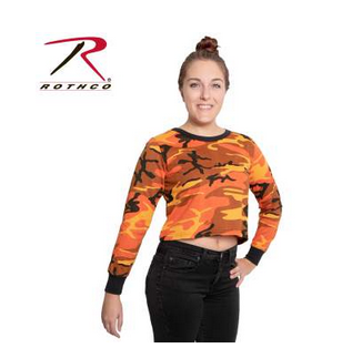 Women's Orange Camo Long Sleeve Crop Top